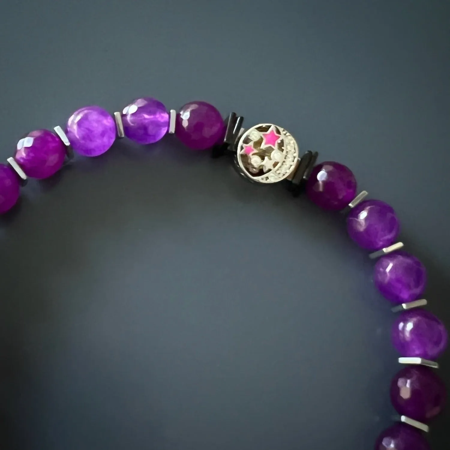 Silver Dragonfly Purple Beaded Ankle Bracelet
