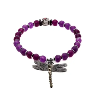 Silver Dragonfly Purple Beaded Ankle Bracelet