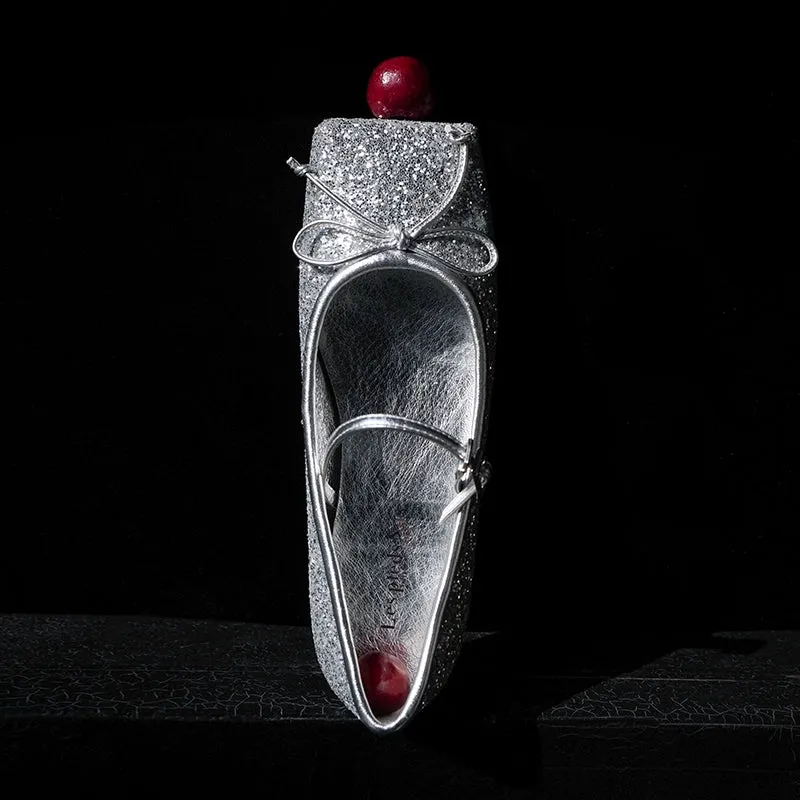 Silver Glitter Mary Jane Ballet Flats