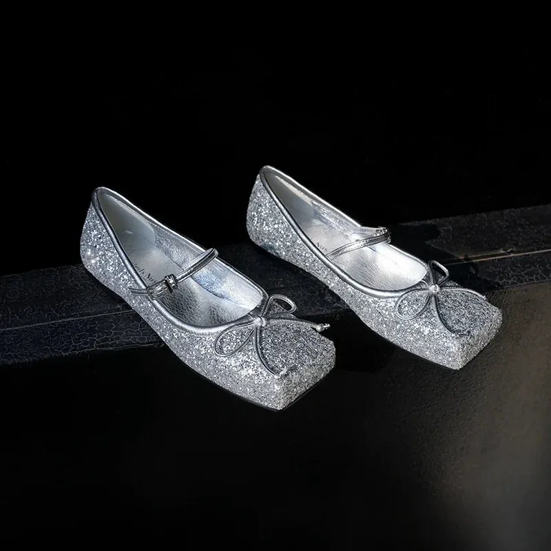 Silver Glitter Mary Jane Ballet Flats