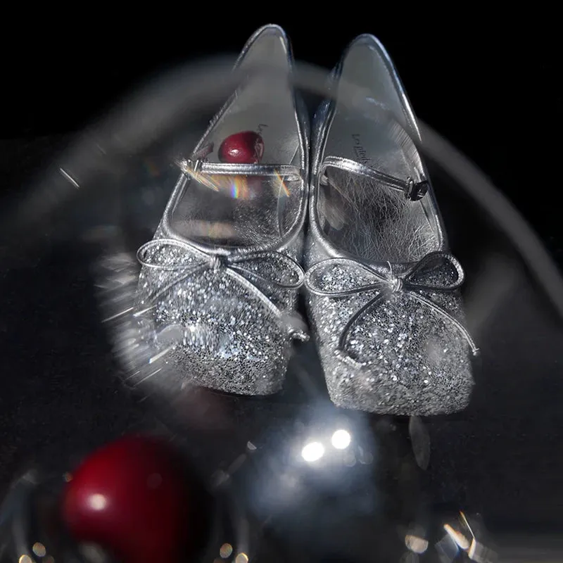 Silver Glitter Mary Jane Ballet Flats