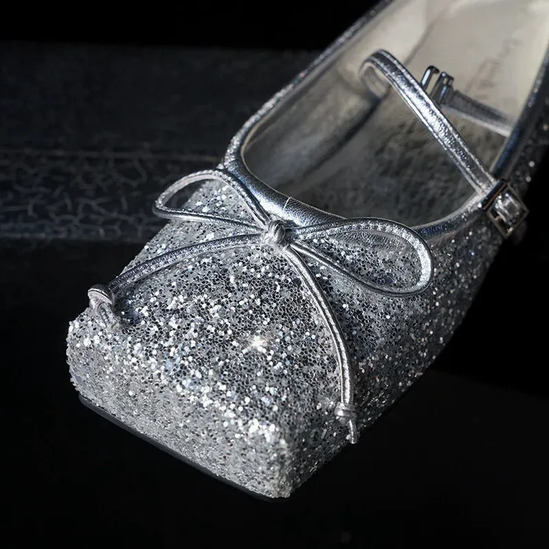 Silver Glitter Mary Jane Ballet Flats