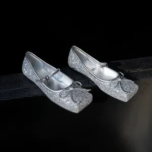 Silver Glitter Mary Jane Ballet Flats