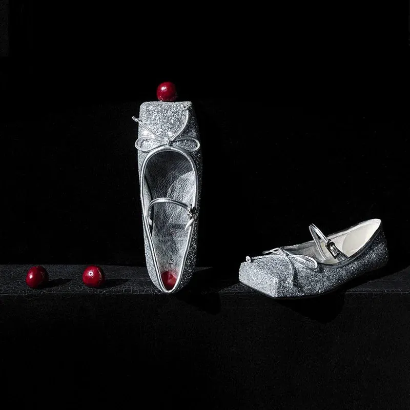 Silver Glitter Mary Jane Ballet Flats