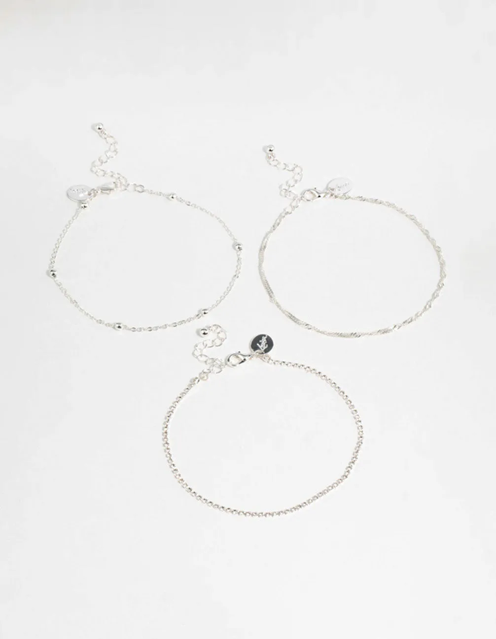 Silver Twisted Cupchain Anklets 3-Pack