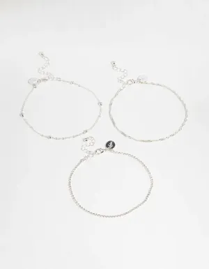 Silver Twisted Cupchain Anklets 3-Pack
