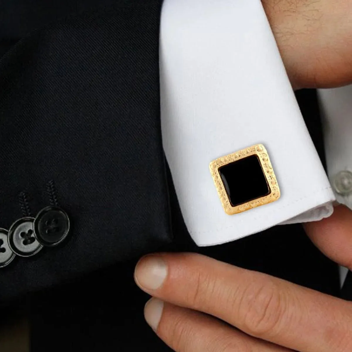 Sleek Black Enamel Square Cufflinks in a Presentation Gift Box
