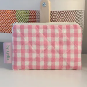 Small Flat Pouch - Pink Gingham