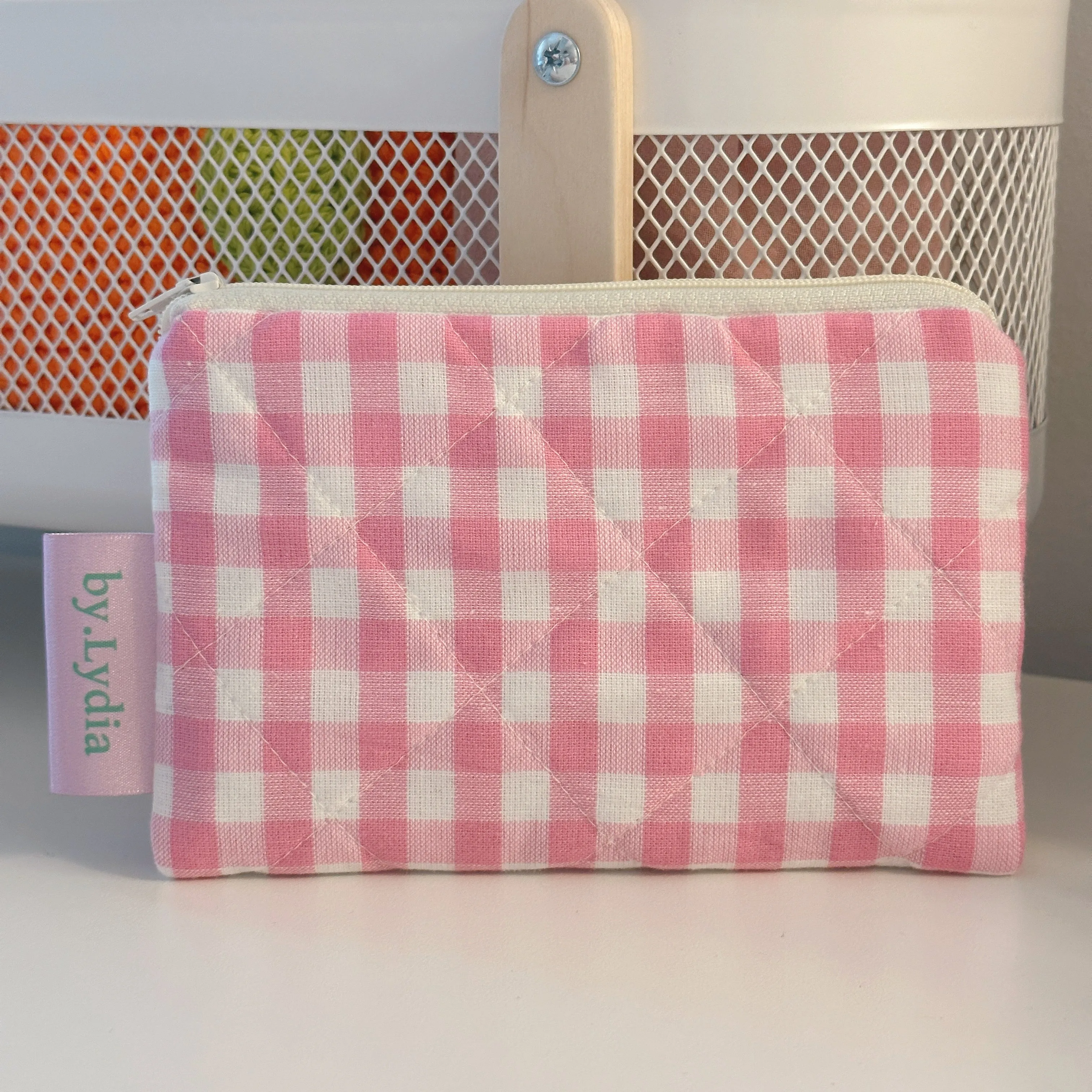 Small Flat Pouch - Pink Gingham