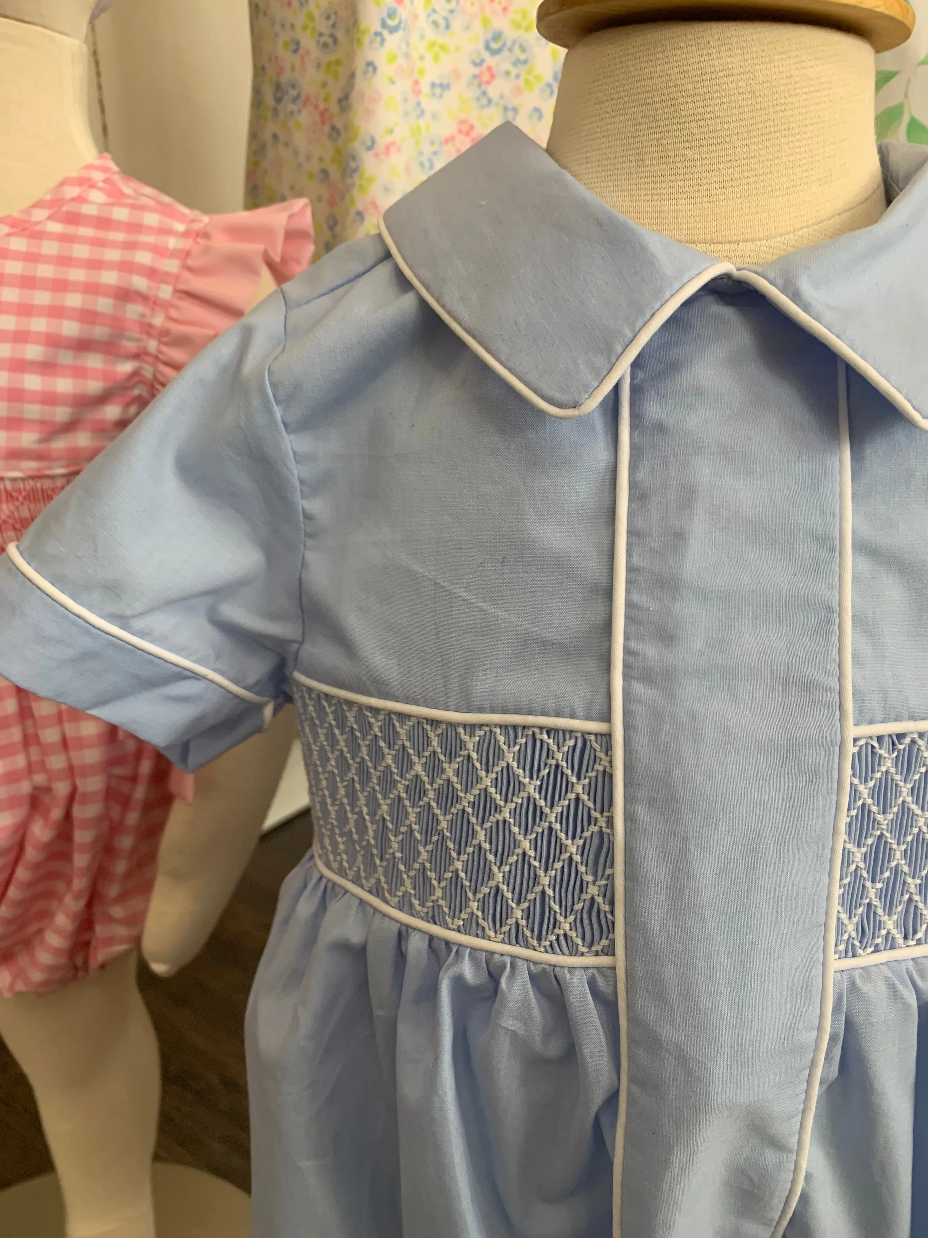 Smocked Bubble with Collar - Baby Blue