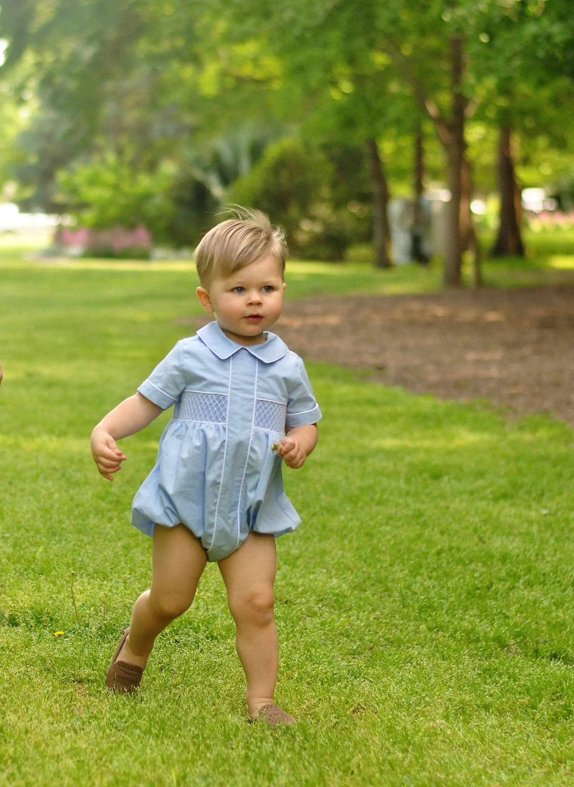 Smocked Bubble with Collar - Baby Blue