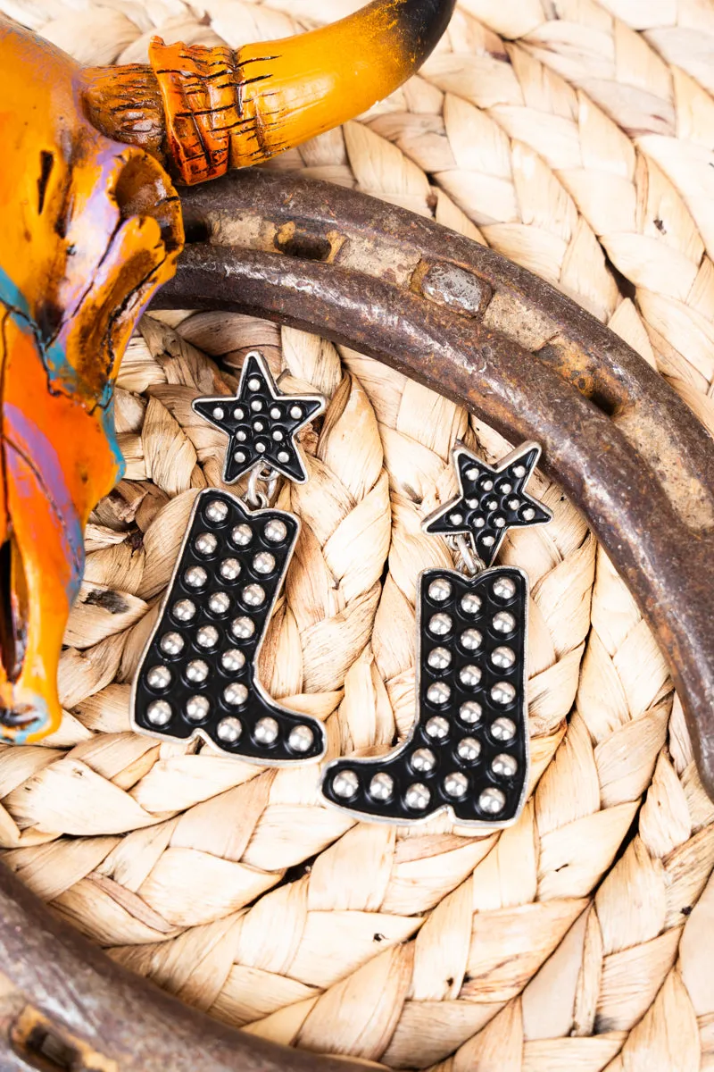 Star Studded Boots Silvertone Earrings