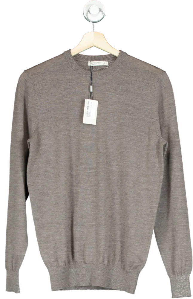 Suit Supply Taupe Merino Wool Crew Neck Sweater UK XS
