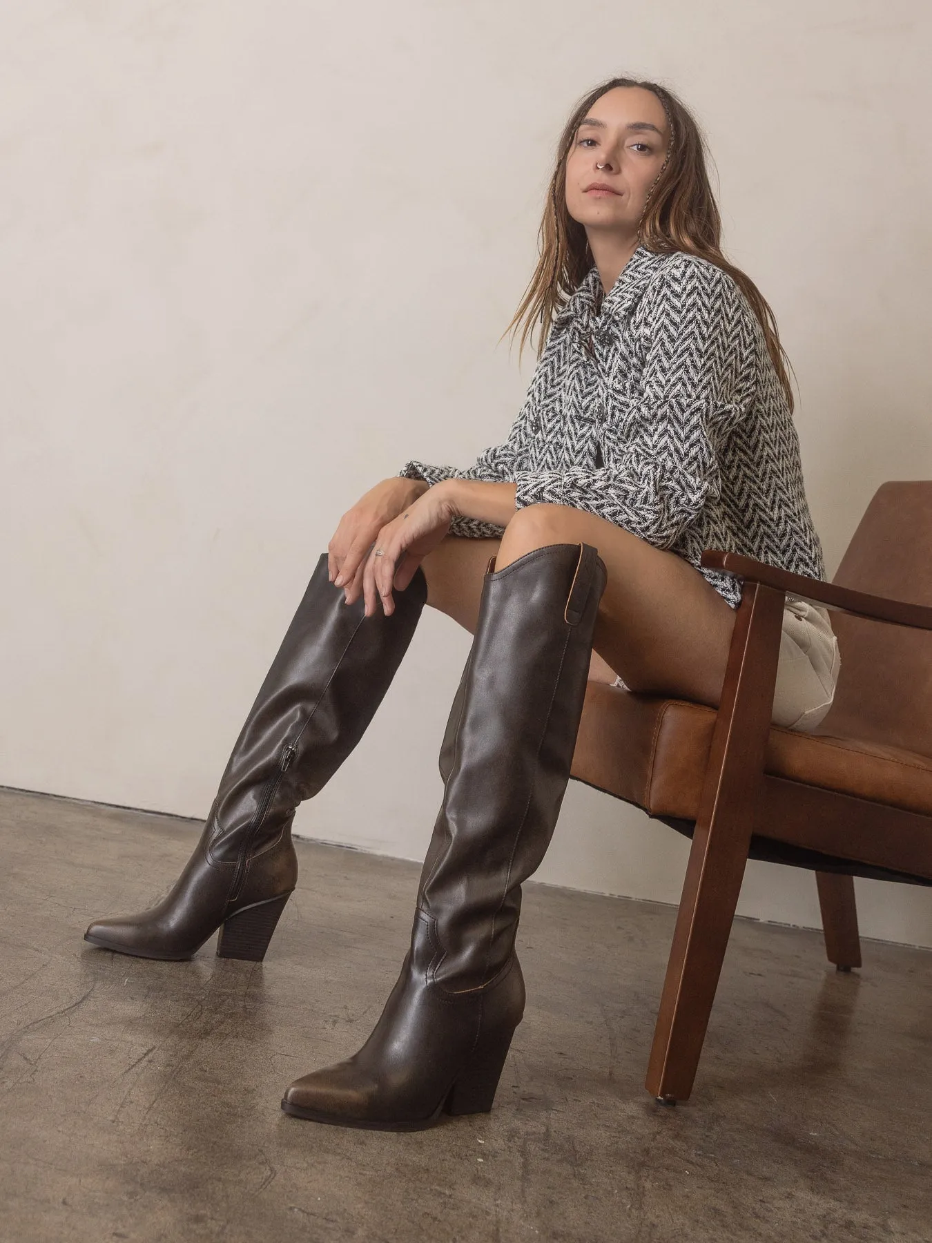The Barcelona | Brown Knee High Western Boot