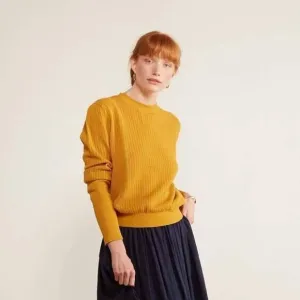 The Odells Sweater Women's Small Mustard Yellow Knit Cropped 100% Cotton Thermal