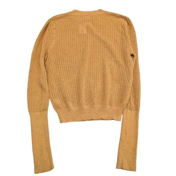 The Odells Sweater Women's Small Mustard Yellow Knit Cropped 100% Cotton Thermal