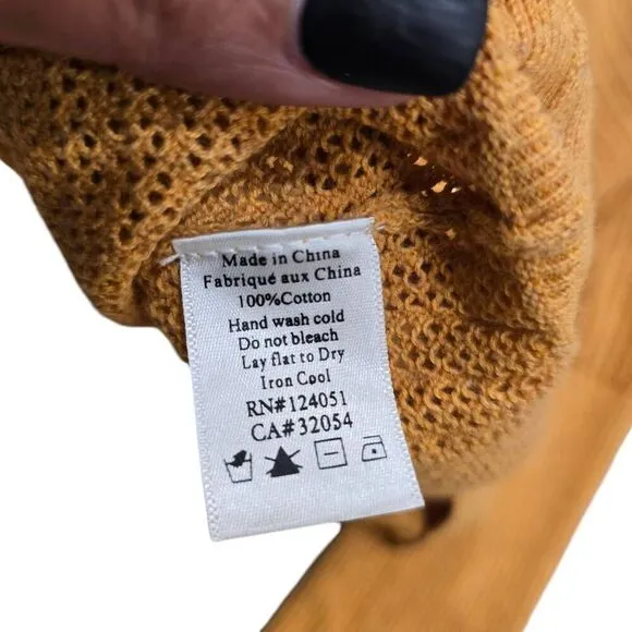 The Odells Sweater Women's Small Mustard Yellow Knit Cropped 100% Cotton Thermal