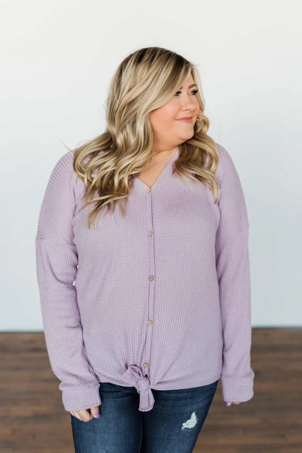 Thermal Button Knot Top- Lilac