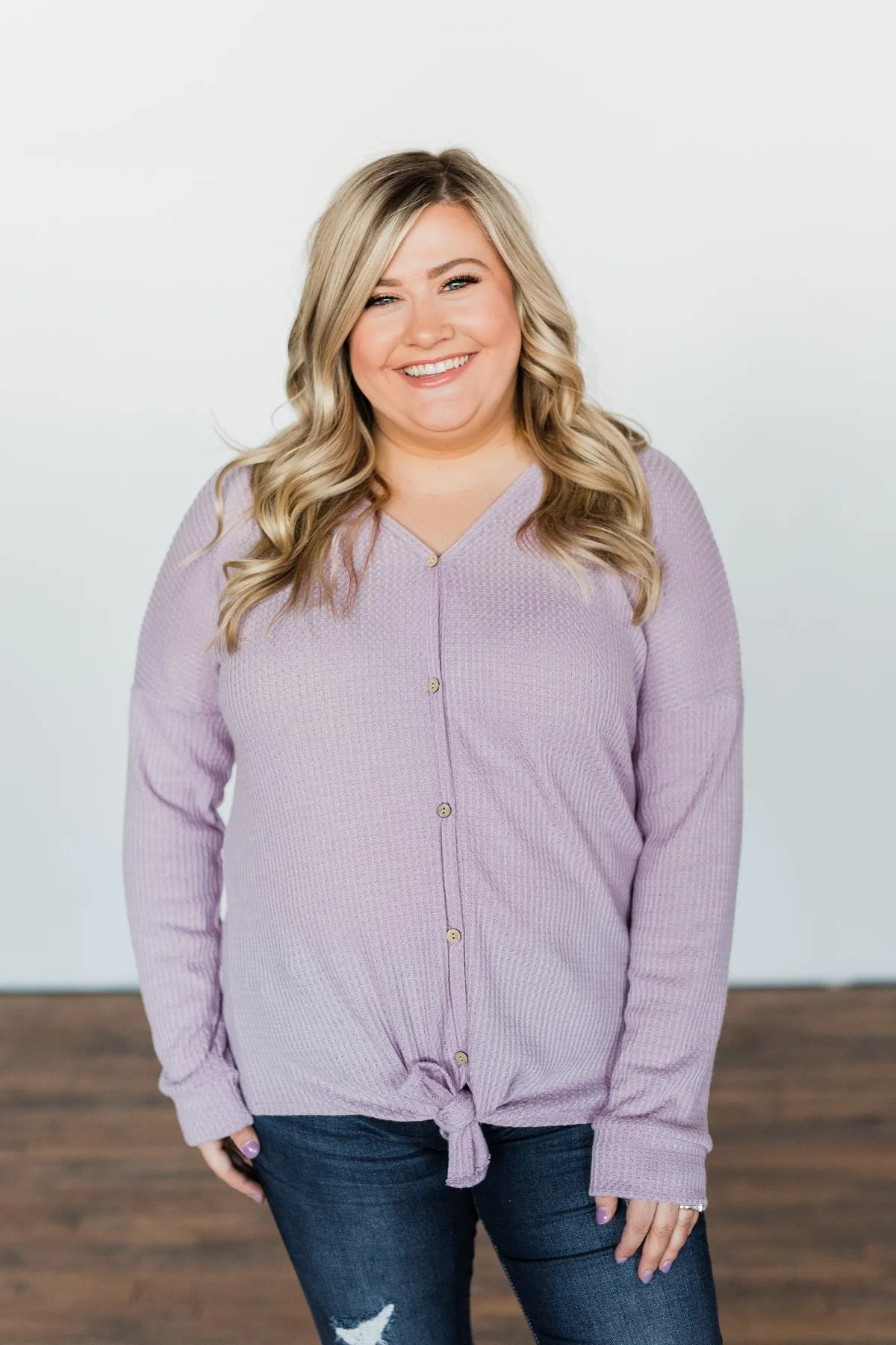 Thermal Button Knot Top- Lilac
