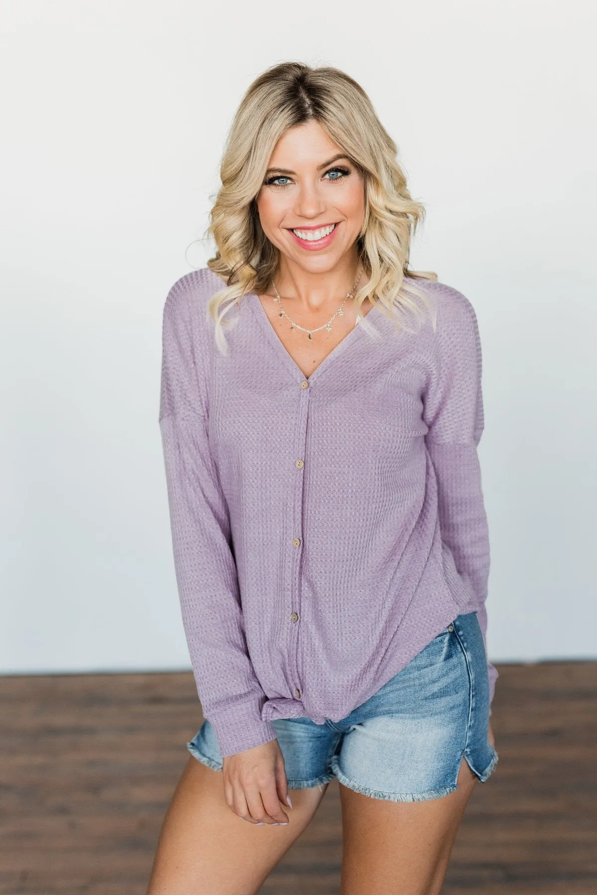 Thermal Button Knot Top- Lilac