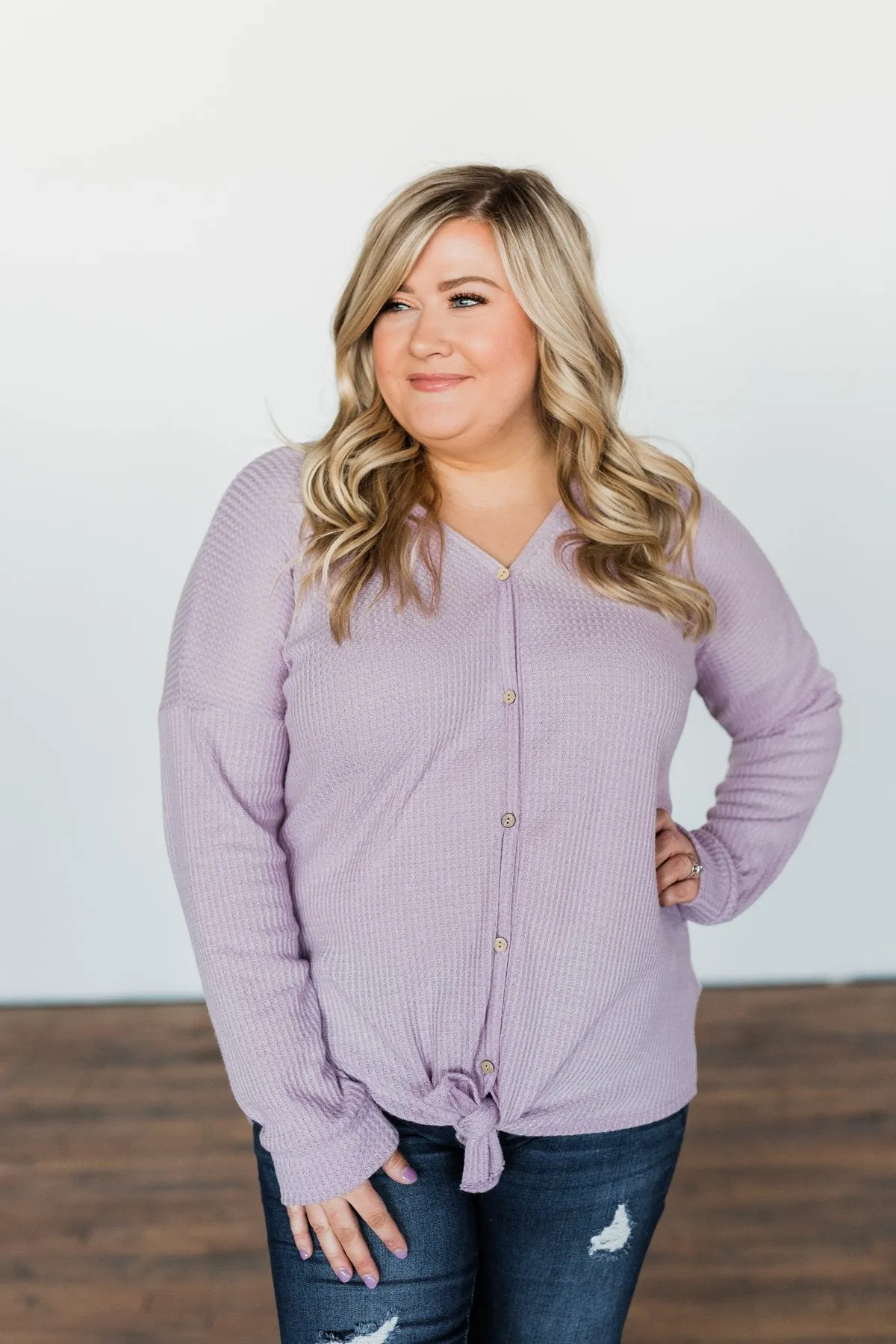 Thermal Button Knot Top- Lilac