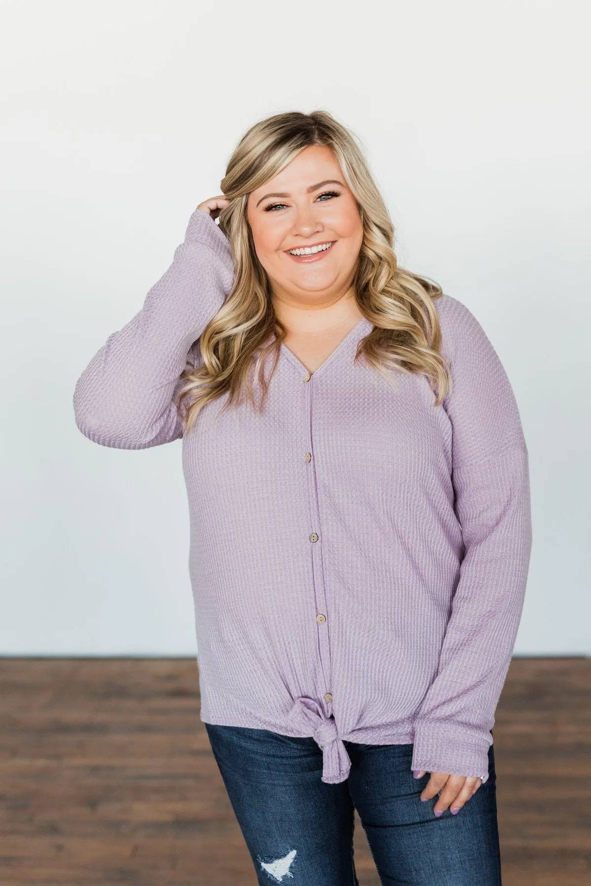 Thermal Button Knot Top- Lilac