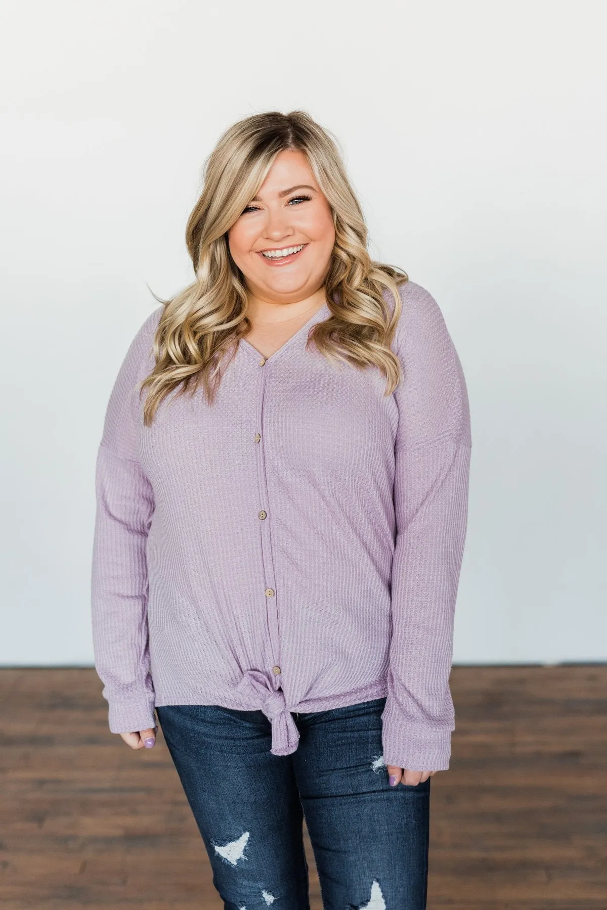 Thermal Button Knot Top- Lilac