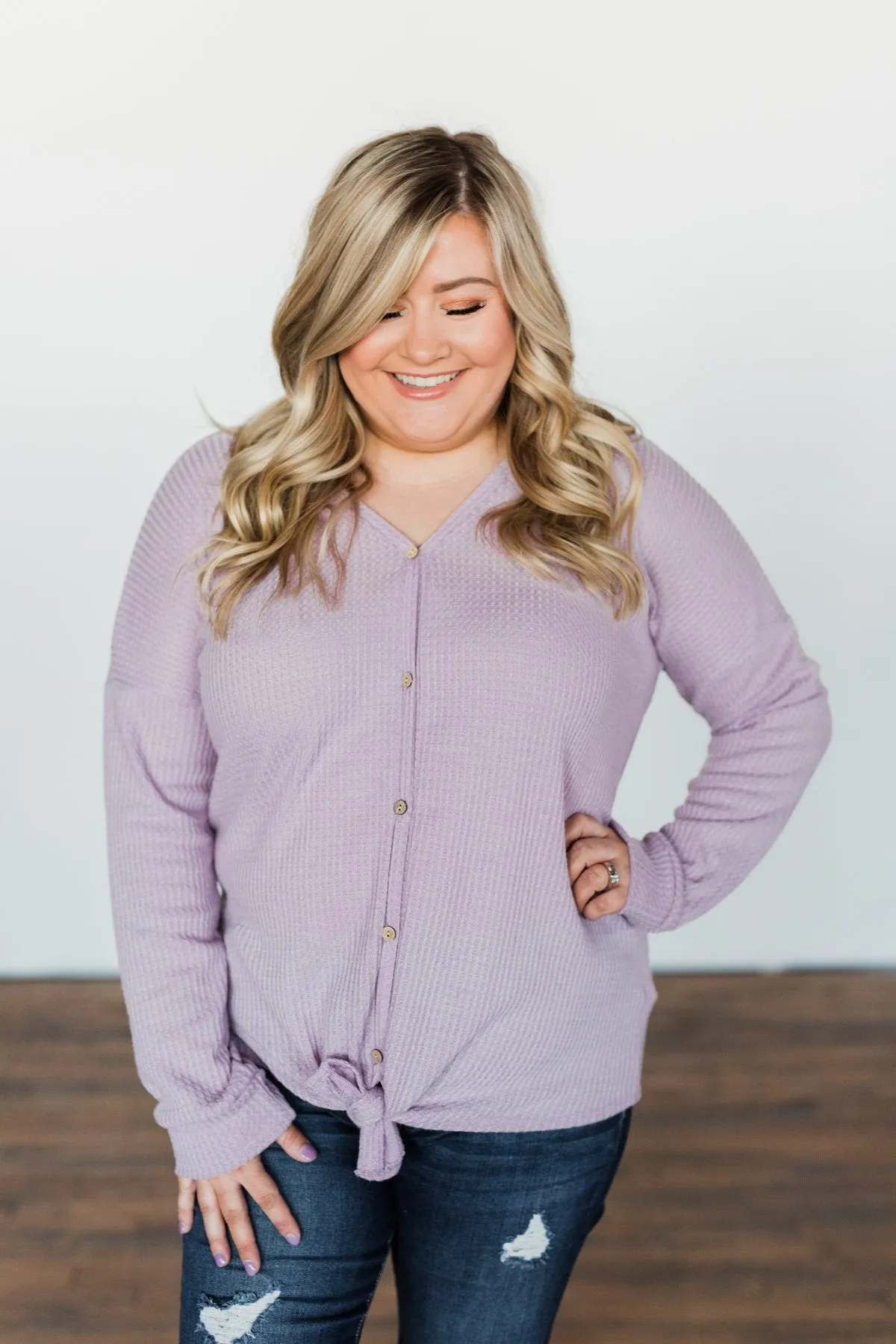 Thermal Button Knot Top- Lilac
