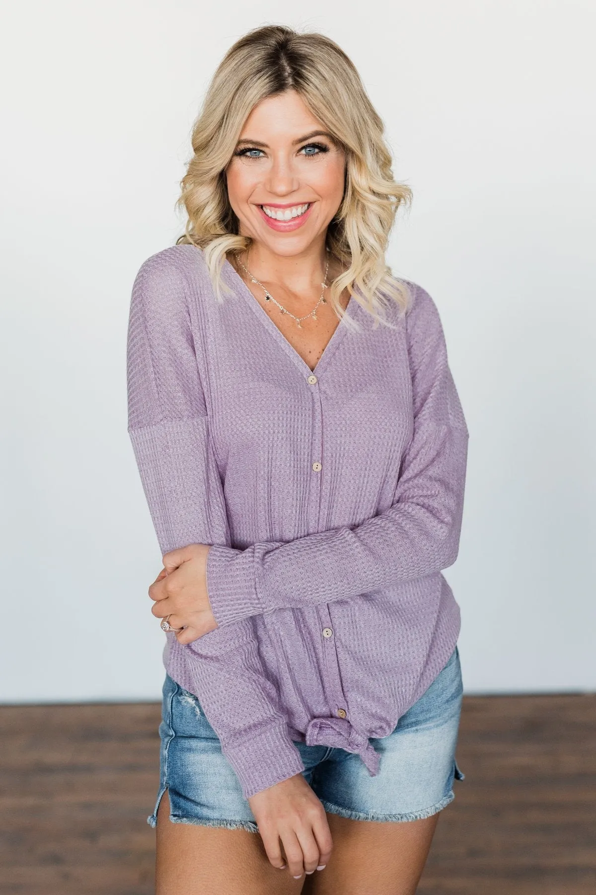 Thermal Button Knot Top- Lilac