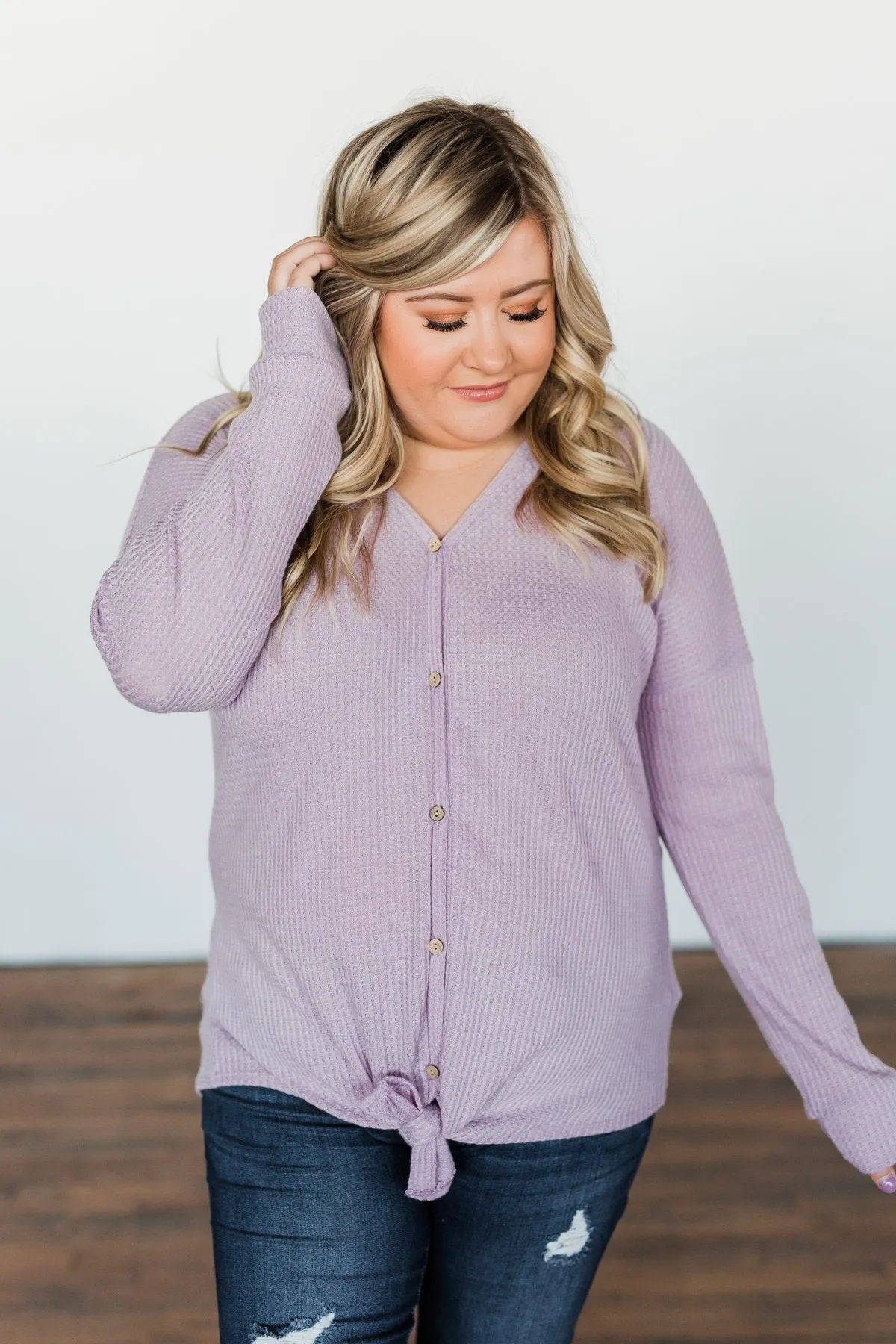 Thermal Button Knot Top- Lilac