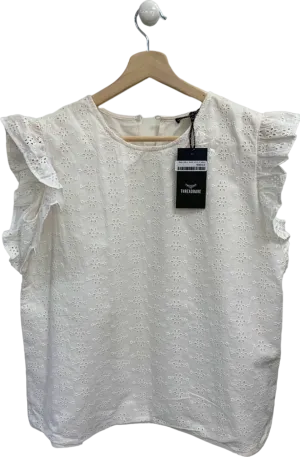 Threadbare White Ladies Banana Broderie Frill Sleeve Top UK 12