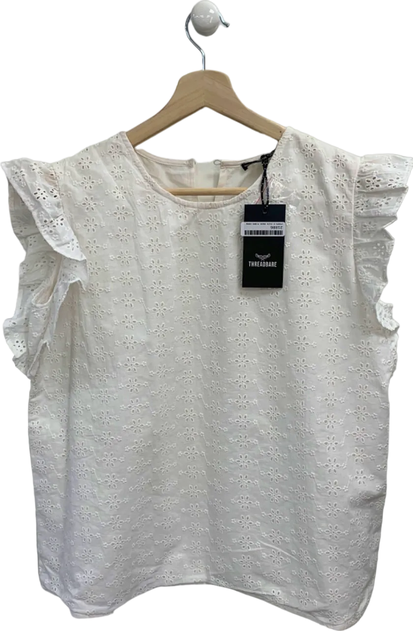 Threadbare White Ladies Banana Broderie Frill Sleeve Top UK 12
