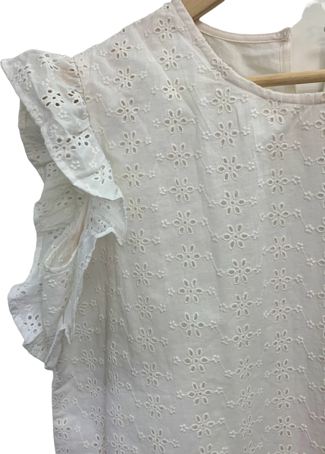 Threadbare White Ladies Banana Broderie Frill Sleeve Top UK 12