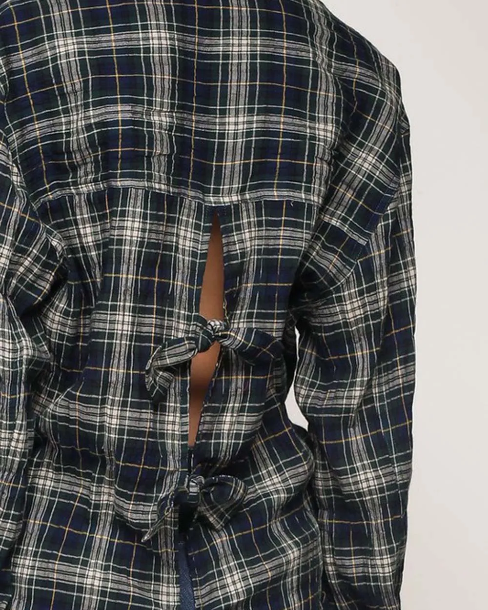 Tie Back Plaid Top in Navy