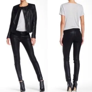 Vince Zip Ankle Coated Skinny Jeans Black Denim 28