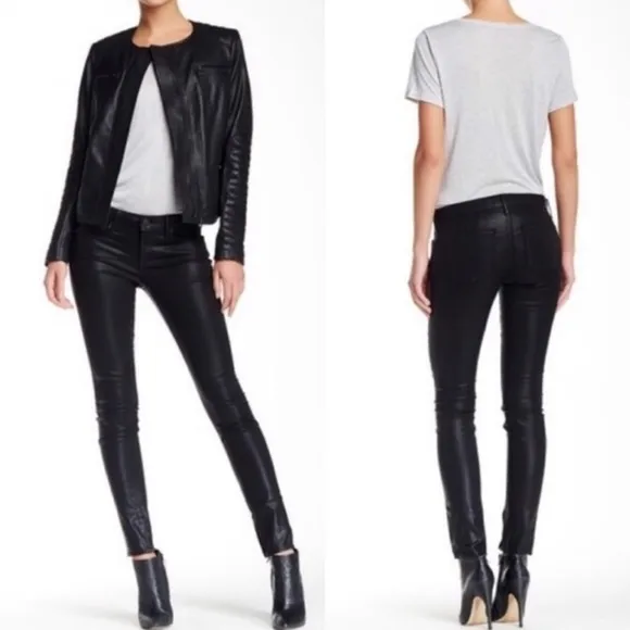 Vince Zip Ankle Coated Skinny Jeans Black Denim 28