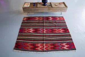 Vintage Mini Turkish Kilim Rug 4ftx4.6ft
