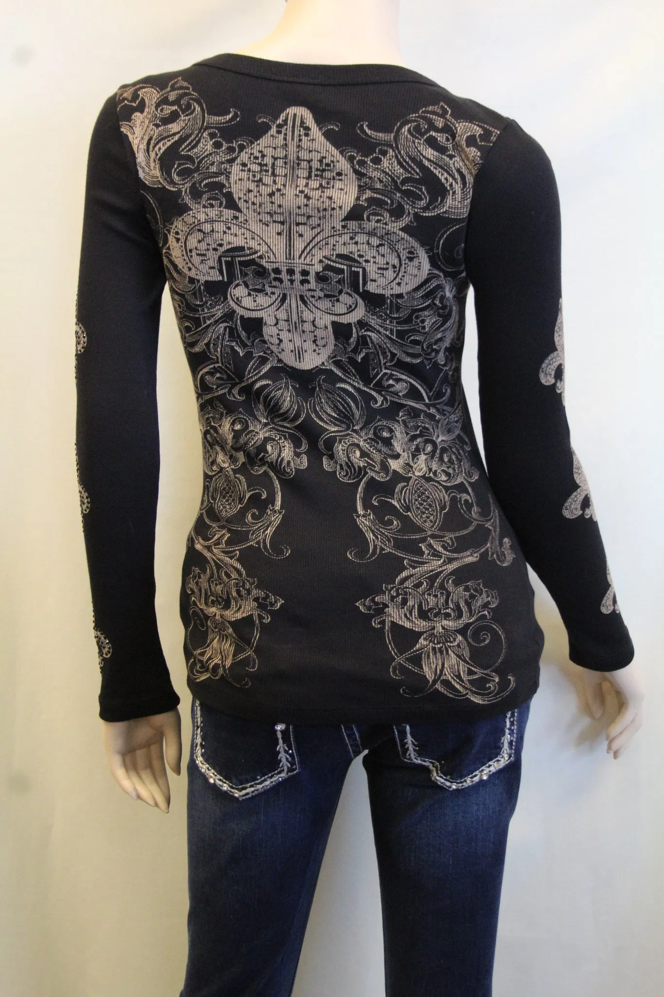 Vocal | Thermal Embellished Long Sleeve with Fleur De Lis Top