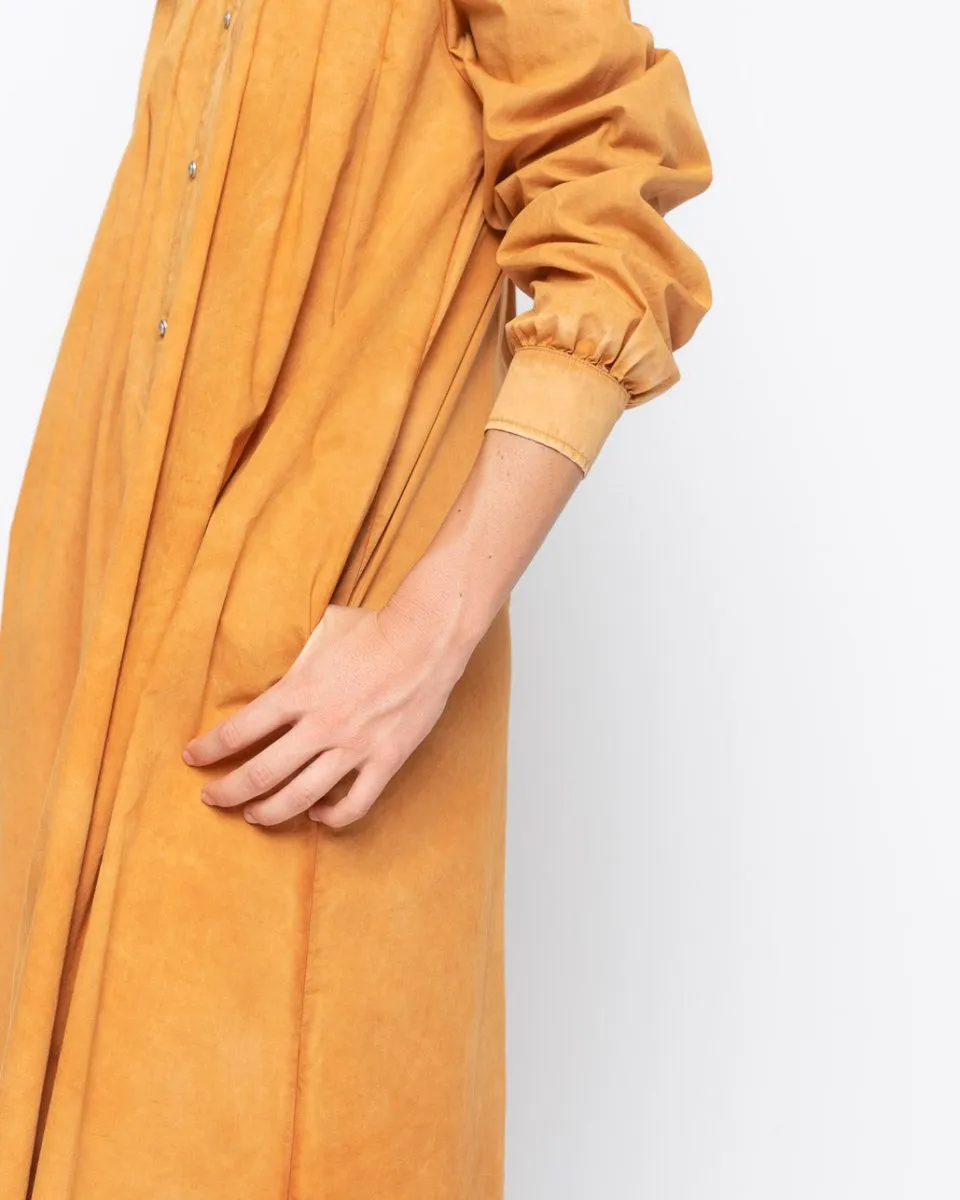 Wash Dyed Pleated Button-Up Shirtdress