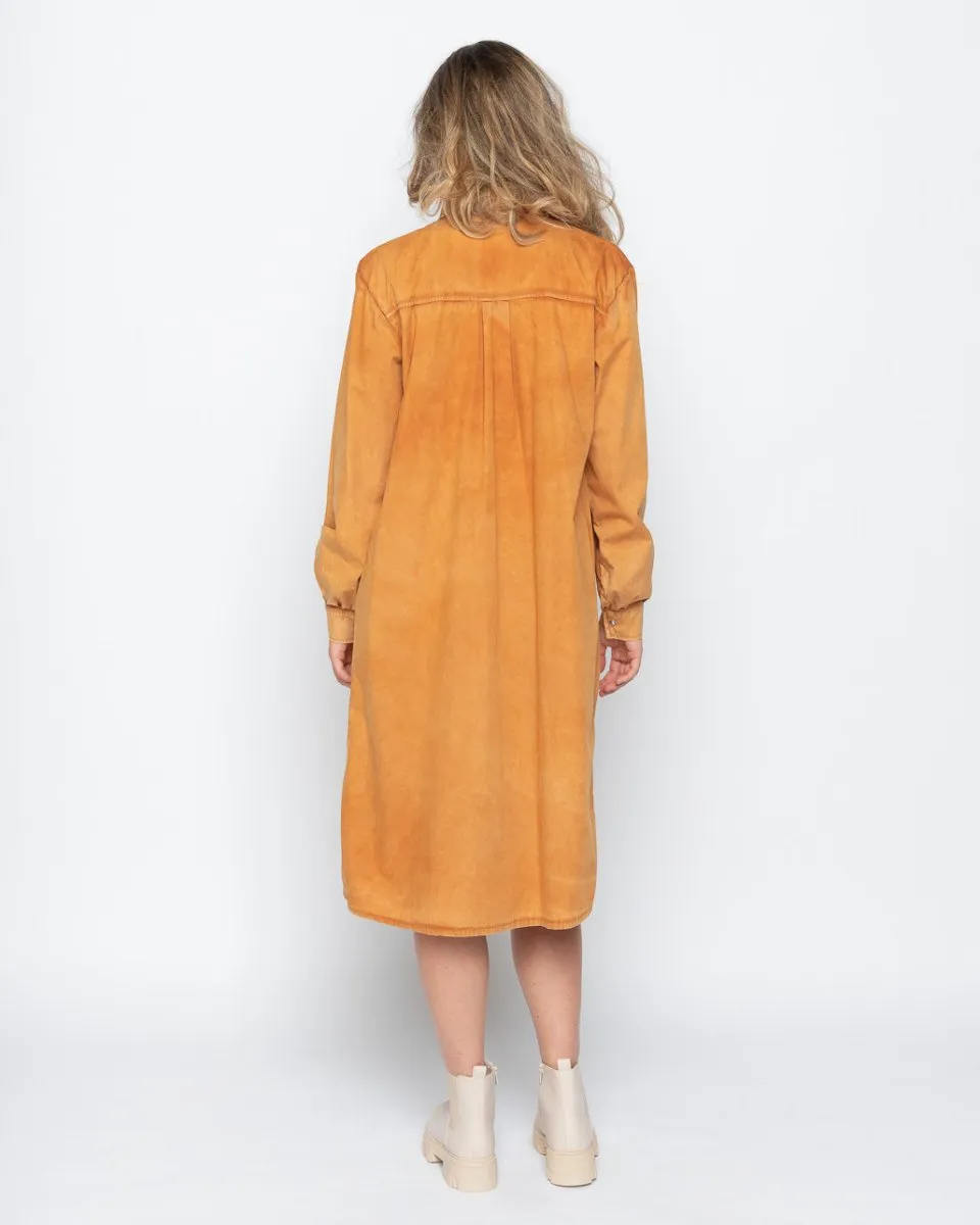 Wash Dyed Pleated Button-Up Shirtdress