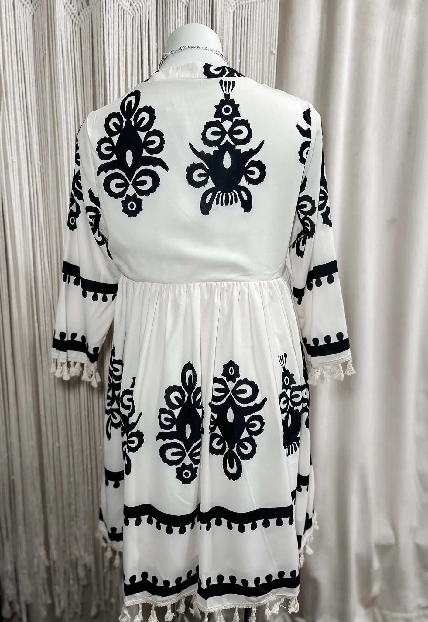 White & Black Embroidered Dress