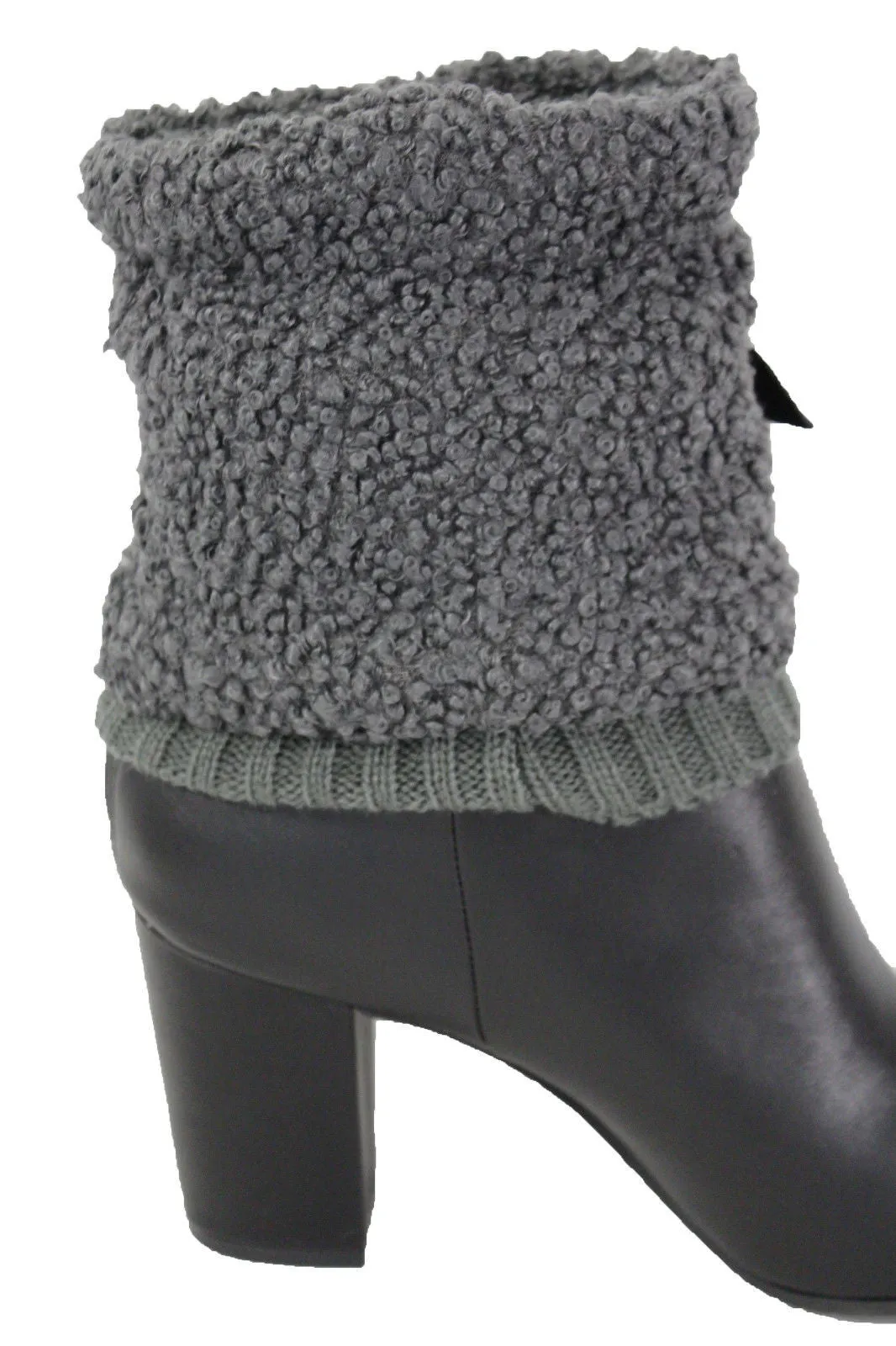 White Black Gray Pair Boots Cover Toppers Fabric Slip On Booties Warmer Knit