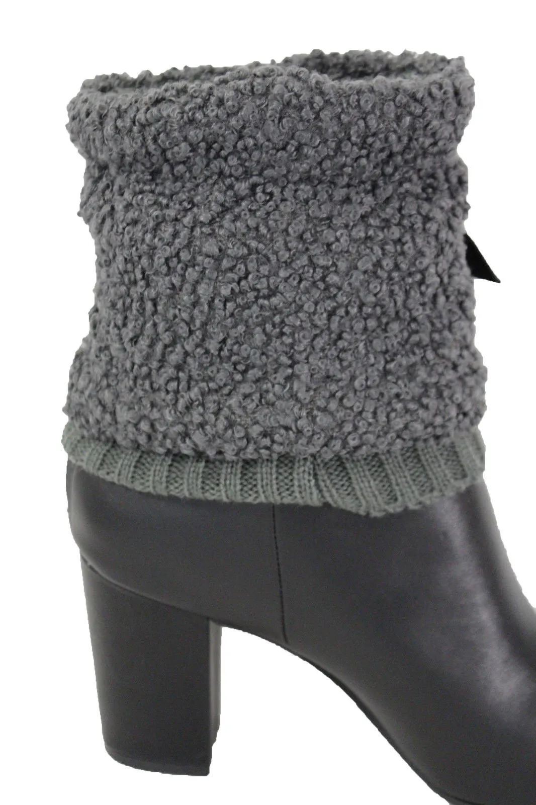 White Black Gray Pair Boots Cover Toppers Fabric Slip On Booties Warmer Knit