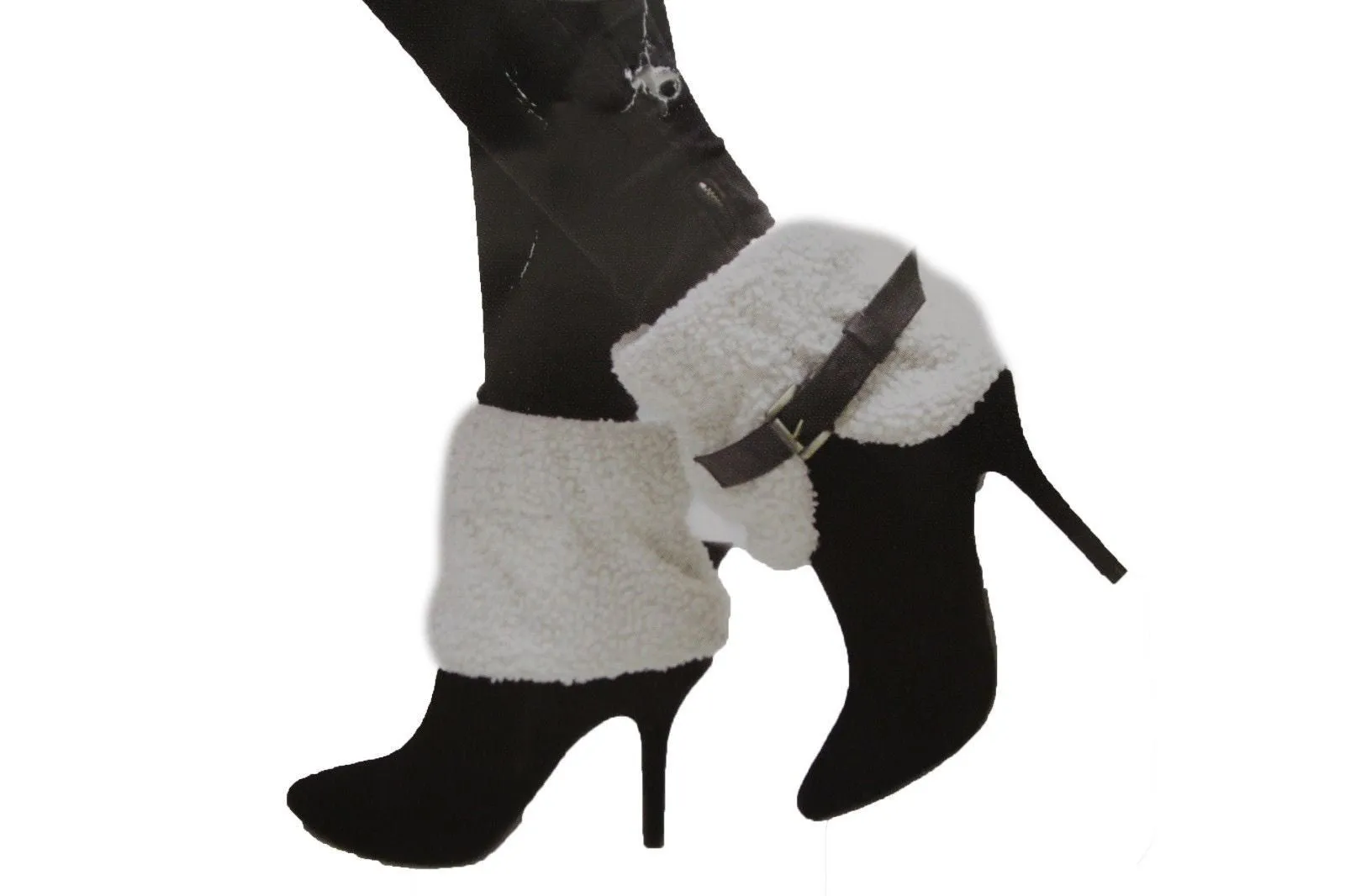 White Black Gray Pair Boots Cover Toppers Fabric Slip On Booties Warmer Knit