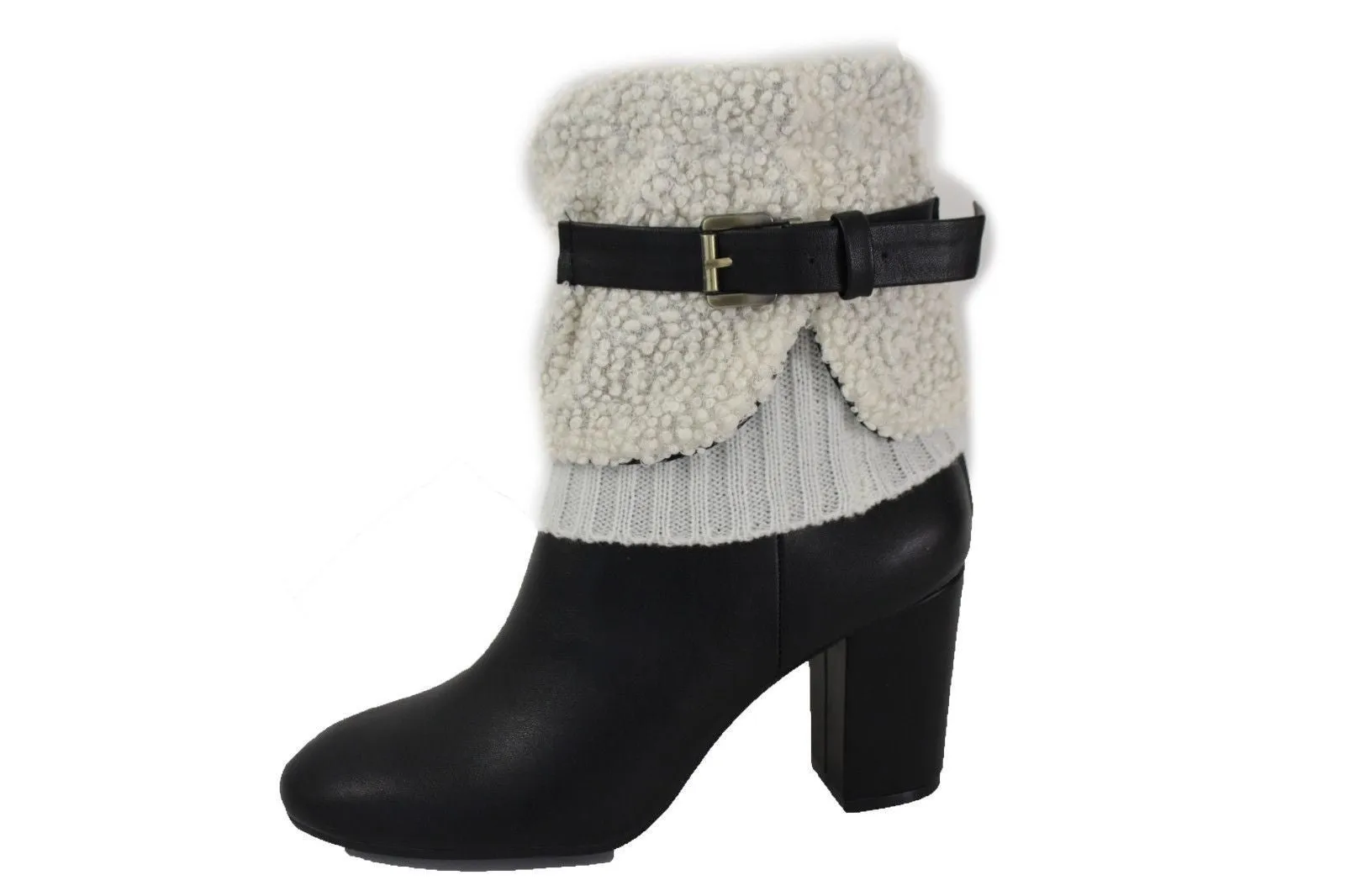 White Black Gray Pair Boots Cover Toppers Fabric Slip On Booties Warmer Knit