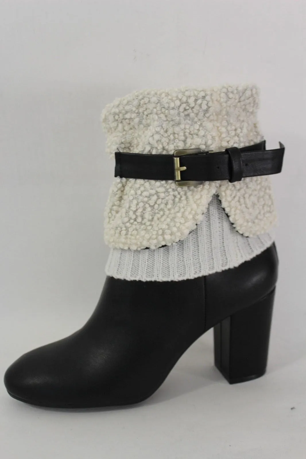 White Black Gray Pair Boots Cover Toppers Fabric Slip On Booties Warmer Knit