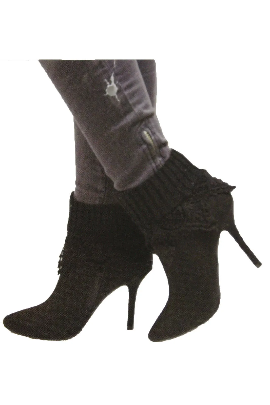 White Black Gray Pair Boots Cover Toppers Fabric Slip On Booties Warmer Knit
