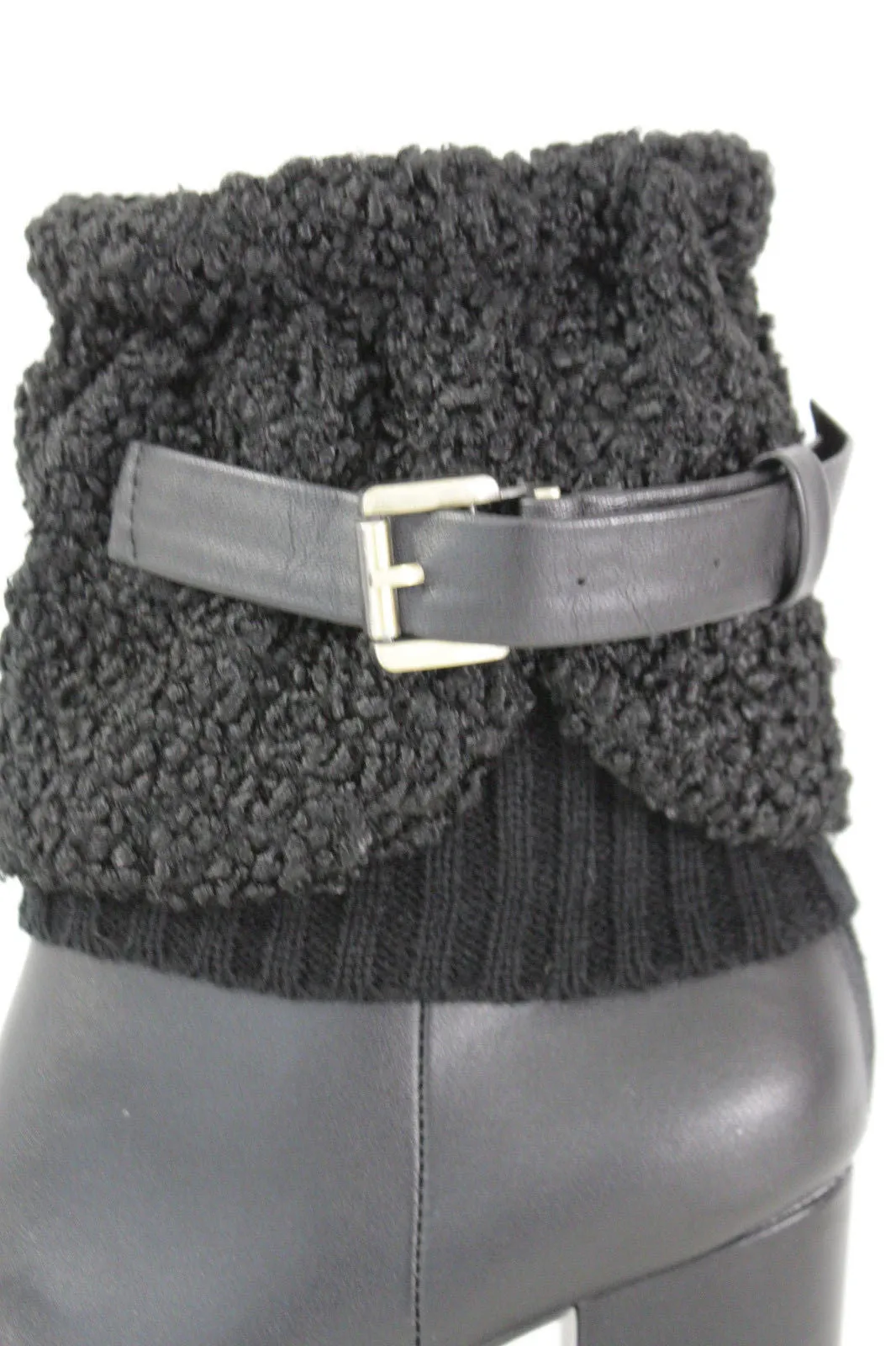 White Black Gray Pair Boots Cover Toppers Fabric Slip On Booties Warmer Knit