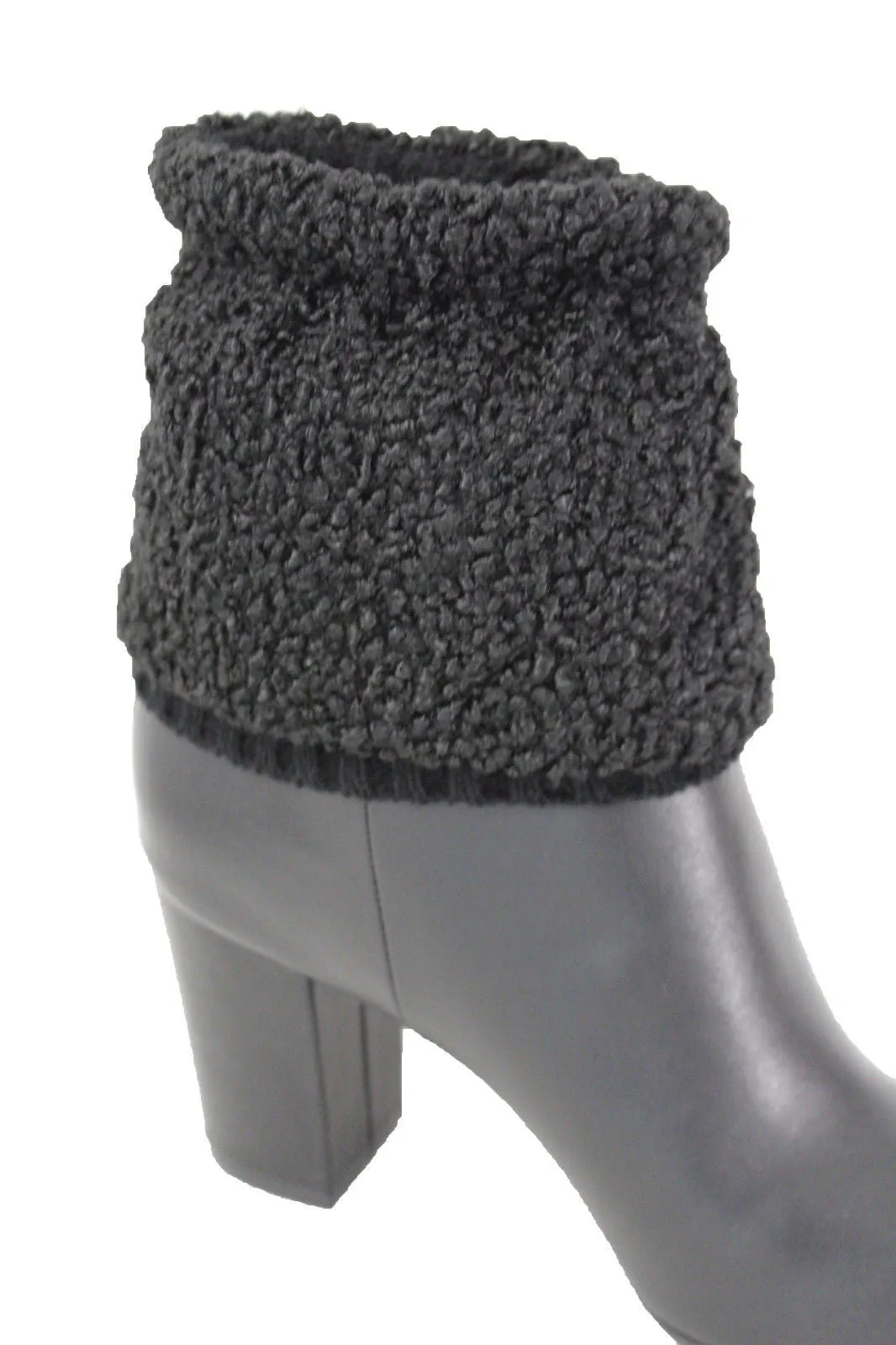 White Black Gray Pair Boots Cover Toppers Fabric Slip On Booties Warmer Knit