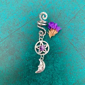Wicca braid original amethyst hair ring five-pointed star Viking spiral hair beads raw crystal quartz